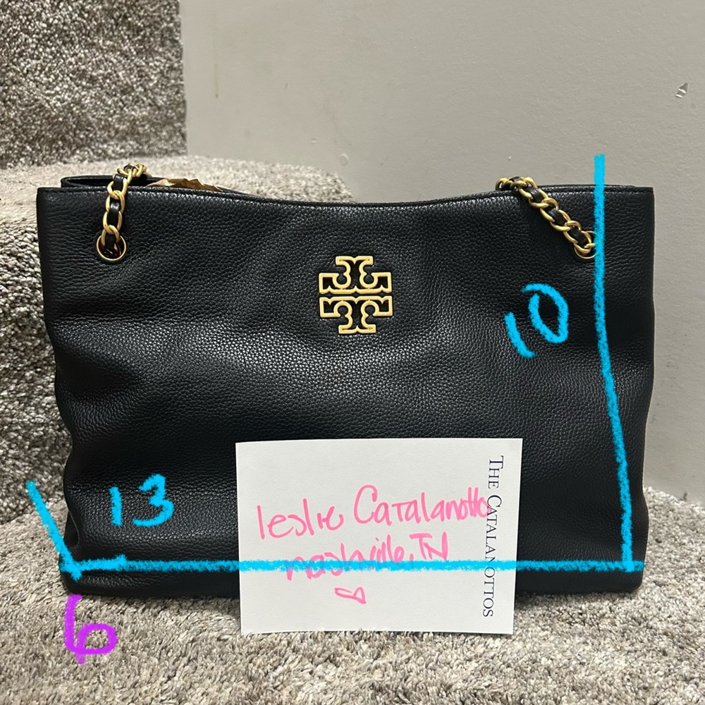 Tory Burch BRITTEN TRIPLE Black Leather Shoulder Bag tote with Gold Chain - Picture 7 of 7